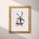 Matted frame view of A vintage pencil sketch, a windmill