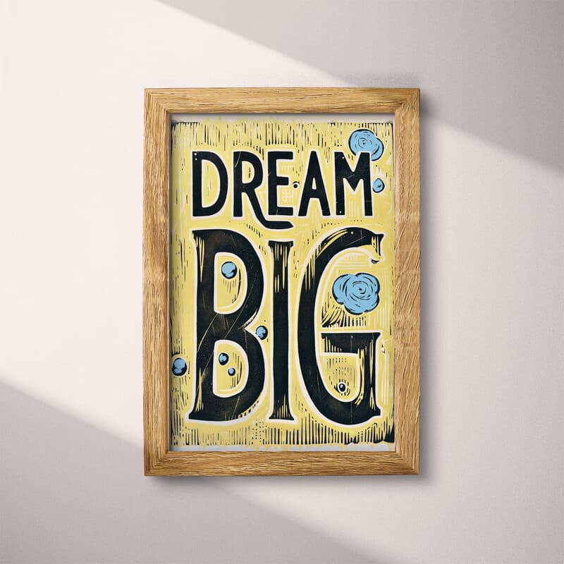 Full frame view of A vintage linocut print, the words "DREAM BIG"