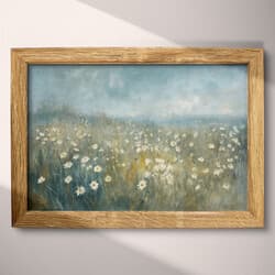 Daisy Meadow Art | Nature Wall Art | Flowers Print | Blue, Gray, Black, White and Brown Decor | Impressionist Wall Decor | Living Room Digital Download | Housewarming Art | Spring Wall Art | Oil Painting