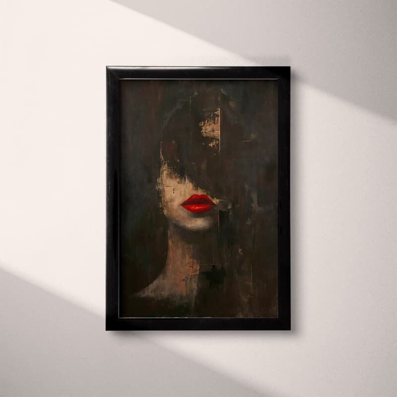 Full frame view of An abstract vintage oil painting, portrait of a woman with red lips