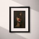 Matted frame view of An abstract vintage oil painting, portrait of a woman with red lips