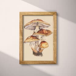 Mushrooms Art | Nature Wall Art | Botanical Print | White, Brown and Black Decor | Art Deco Wall Decor | Living Room Digital Download | Housewarming Art | Halloween Wall Art | Autumn Print | Pastel Pencil Illustration