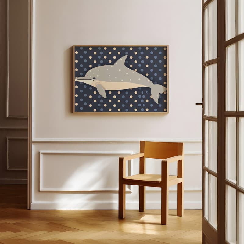Room view with a full frame of A cute simple illustration with simple shapes, a dolphin