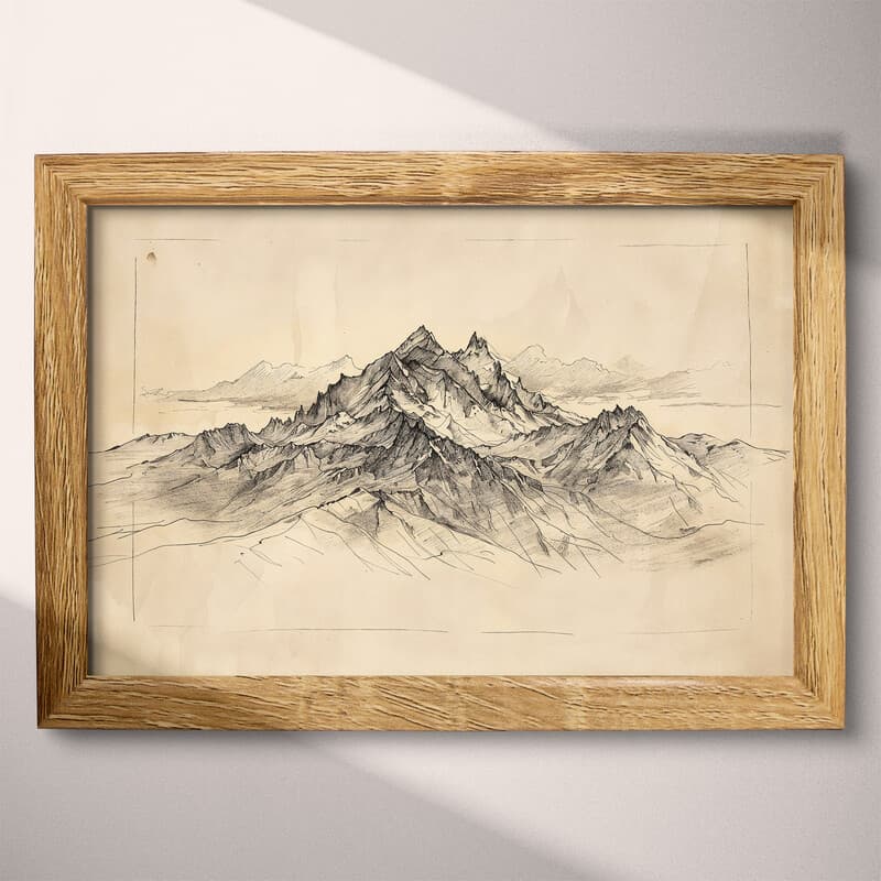 Full frame view of A japandi graphite sketch, a mountain range