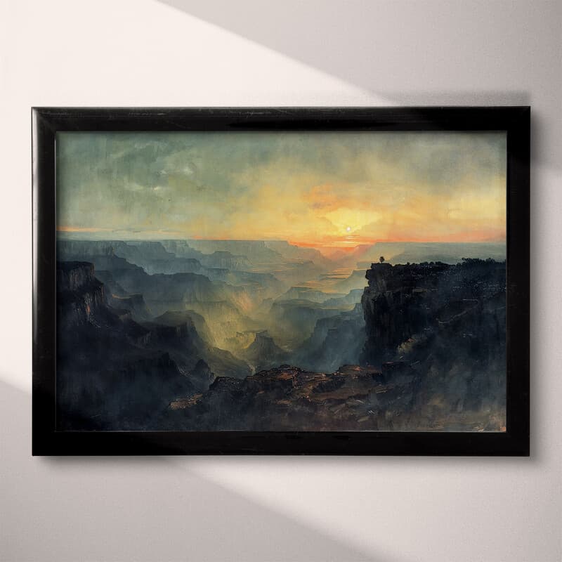 Full frame view of An impressionist oil painting, sunrise over a canyon