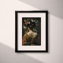 Matted frame view of A chicano art oil painting, portrait of a woman surrounded by butterflies, back view