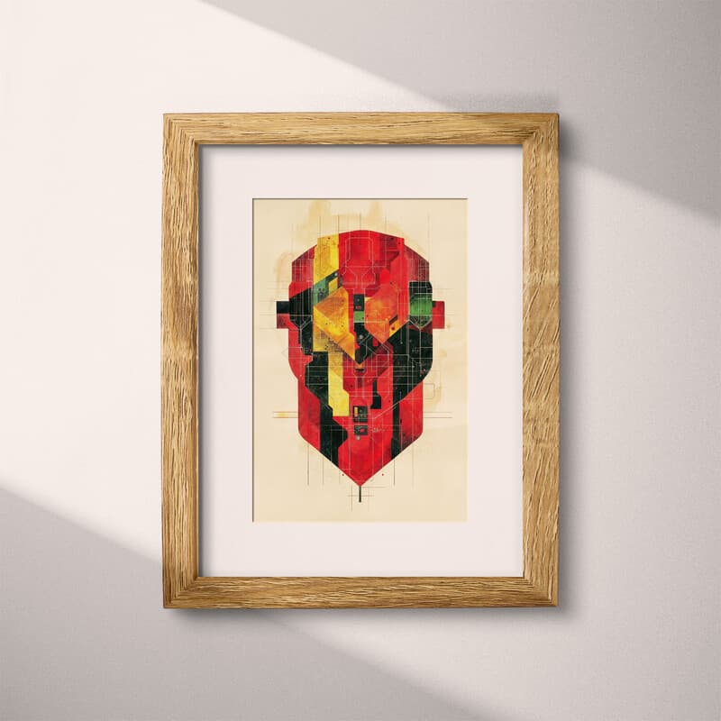 Matted frame view of An abstract industrial pastel pencil illustration, a circuit board