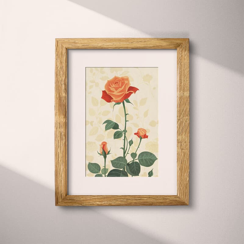Matted frame view of A cute simple illustration with simple shapes, a rose garden