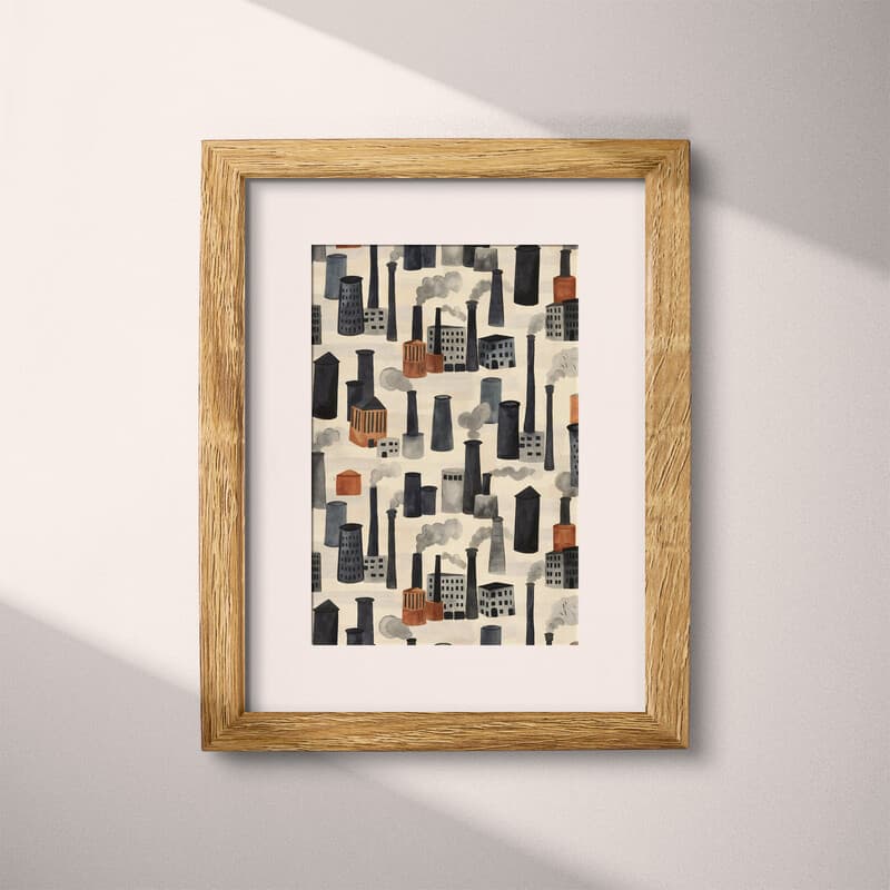 Matted frame view of An industrial textile print, architecture pattern