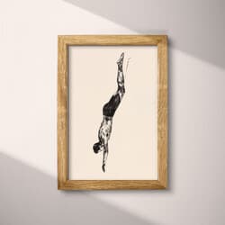 Diver Digital Download | Sports Wall Decor | Portrait Decor | Beige, Black and Gray Print | Vintage Wall Art | Bathroom Art | Summer Digital Download | Graphite Sketch