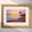 Matted frame view of An impressionist oil painting, sunset on a bay