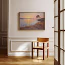 Room view with a full frame of An impressionist oil painting, sunset on a bay