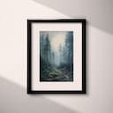 Matted frame view of An impressionist oil painting, fir tree forest