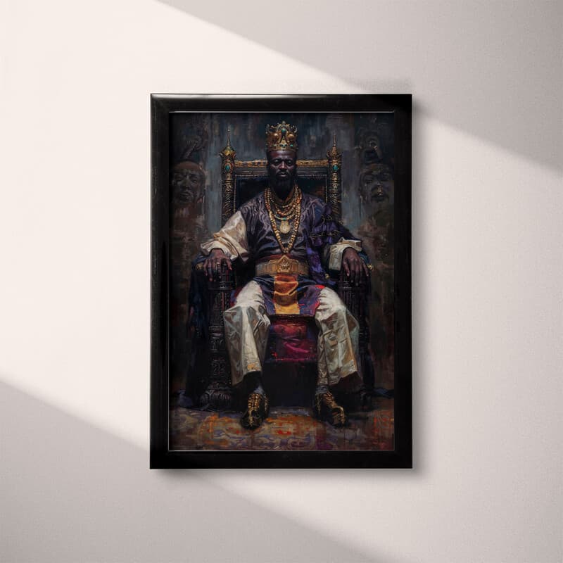Full frame view of An afrofuturism oil painting, a king on a throne