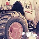 Closeup view of A cute chibi anime pastel pencil illustration, a monster truck