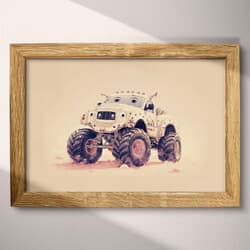 Monster Truck Digital Download | Automotive Wall Decor | Beige, Blue, Purple and Brown Decor | Chibi Print | Kids Wall Art | Back To School Art | Summer Digital Download | Pastel Pencil Illustration
