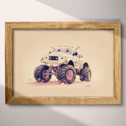 Monster Truck Digital Download | Automotive Wall Decor | Beige, Blue, Purple and Brown Decor | Chibi Print | Kids Wall Art | Back To School Art | Summer Digital Download | Pastel Pencil Illustration