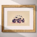 Matted frame view of A cute chibi anime pastel pencil illustration, a monster truck