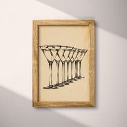 Martini Glasses Digital Download | Still Life Wall Decor | Food & Drink Decor | Beige, Black and Brown Print | Art Deco Wall Art | Bar Art | Bachelor Party Digital Download | Ink Sketch