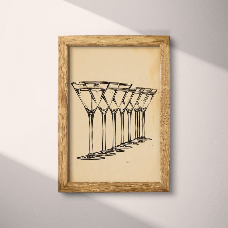 Full frame view of An art deco ink sketch, a row of martini glasses