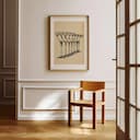 Room view with a matted frame of An art deco ink sketch, a row of martini glasses