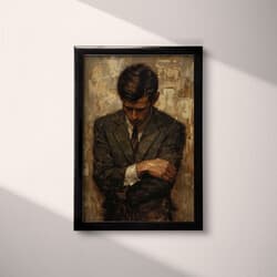 Man In Suit Digital Download | Portrait Wall Decor | Portrait Decor | Black, Brown and Beige Print | Vintage Wall Art | Office Art | Grief & Mourning Digital Download | Father's Day Wall Decor | Autumn Decor | Oil Painting