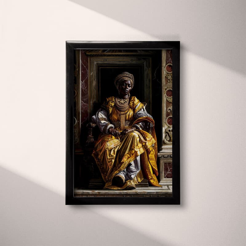 Full frame view of An afrofuturism oil painting, a queen on a throne
