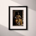 Matted frame view of An afrofuturism oil painting, a queen on a throne