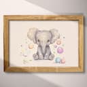 Full frame view of A cute chibi anime pastel pencil illustration, an elephant and bubbles