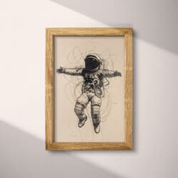 Astronaut Digital Download | Space Wall Decor | Beige, Black and Gray Decor | Vintage Print | Game Room Wall Art | Back To School Art | Pencil Sketch