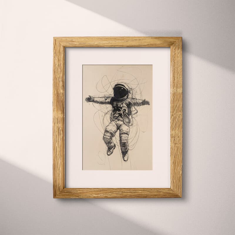Matted frame view of A vintage pencil sketch, an astronaut