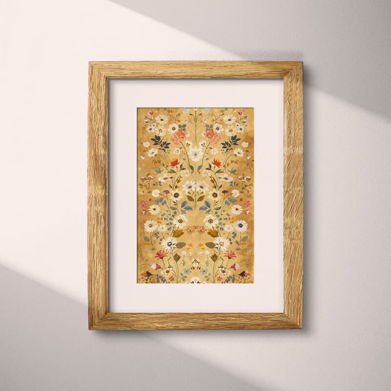 Matted frame view of A french country textile print, symmetric floral pattern