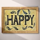 Full frame view of A vintage linocut print, the word "HAPPY" with a background pattern