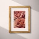 Matted frame view of An abstract impressionist oil painting, two giant pink roses, closeup view