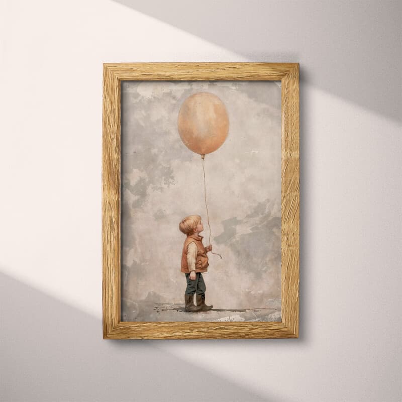 Full frame view of A vintage oil painting, portrait of a boy with a balloon