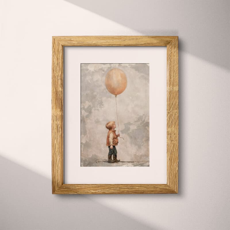 Matted frame view of A vintage oil painting, portrait of a boy with a balloon