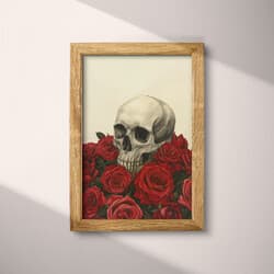 Skull Art | Still Life Wall Art | Gothic Print | White, Black, Brown and Red Decor | Gothic Wall Decor | Entryway Digital Download | Grief & Mourning Art | Halloween Wall Art | Autumn Print | Pastel Pencil Illustration