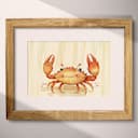 Matted frame view of A cute chibi anime colored pencil illustration, a crab