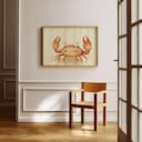 Room view with a full frame of A cute chibi anime colored pencil illustration, a crab