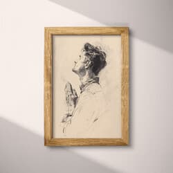 Praying Man Art | Religious Wall Art | Beige, Black and Gray Print | Vintage Decor | Entryway Wall Decor | Grief & Mourning Digital Download | Autumn Art | Graphite Sketch