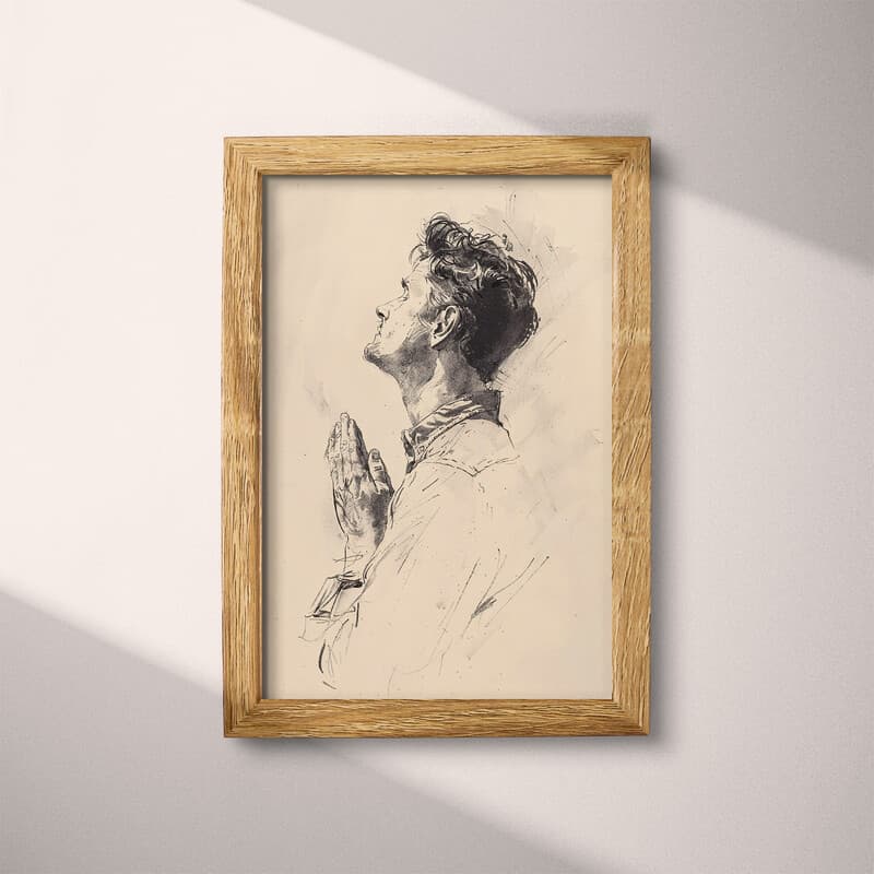 Full frame view of A vintage graphite sketch, a man praying