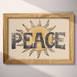 Peace Sun Art | Symbolic Wall Art | Quotes & Typography Print | Beige, Black, Gray, Brown and Orange Decor | Vintage Wall Decor | Living Room Digital Download | Housewarming Art | Summer Wall Art | Linocut Print