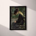 Full frame view of An art nouveau oil painting, a woman on a park bench with her head down