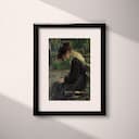 Matted frame view of An art nouveau oil painting, a woman on a park bench with her head down