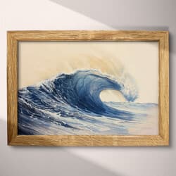 Sea Wave Art | Marine Wall Art | Nautical Print | White, Black, Blue and Brown Decor | Japandi Wall Decor | Living Room Digital Download | Housewarming Art | Summer Wall Art | Pastel Pencil Illustration