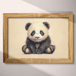 Panda Bear Digital Download | Wildlife Wall Decor | Animals Decor | Beige, Black and Brown Print | Chibi Wall Art | Kids Art | Baby Shower Digital Download | Spring Wall Decor | Pastel Pencil Illustration