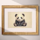Matted frame view of A cute chibi anime pastel pencil illustration, a panda bear