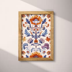 Floral Art | Botanical Wall Art | Flowers Print | White, Blue, Red and Orange Decor | Baroque Wall Decor | Living Room Digital Download | Housewarming Art | Spring Wall Art | Tapestry Print