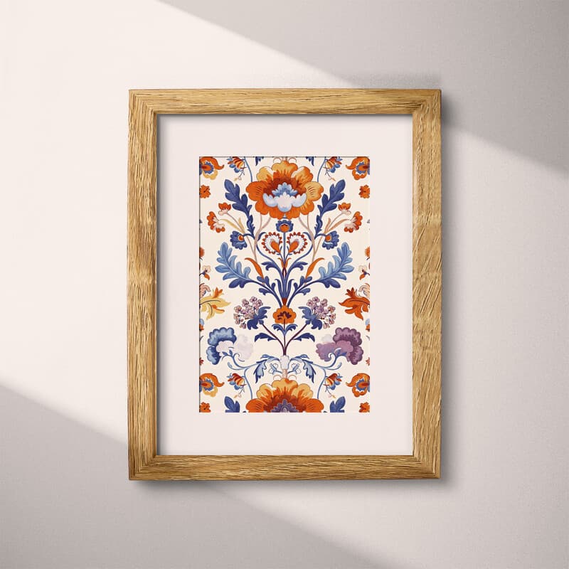 Matted frame view of A baroque tapestry print, symmetric floral pattern