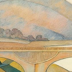 Bridge Art | Landscape Wall Art | Architecture Print | Beige, Gray, Black and Brown Decor | Art Deco Wall Decor | Living Room Digital Download | Housewarming Art | Autumn Wall Art | Pastel Pencil Illustration